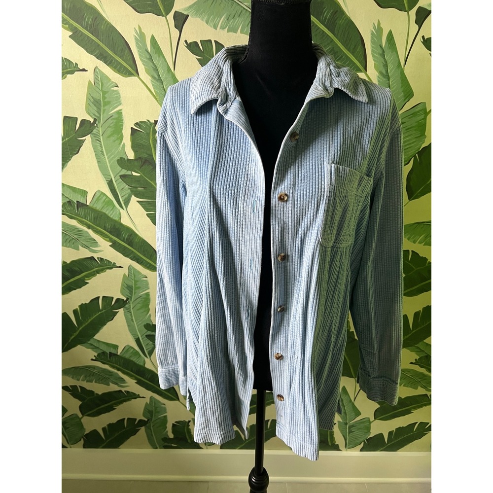 L.L.Bean Corduroy Shirt Button Down Women XL Blue